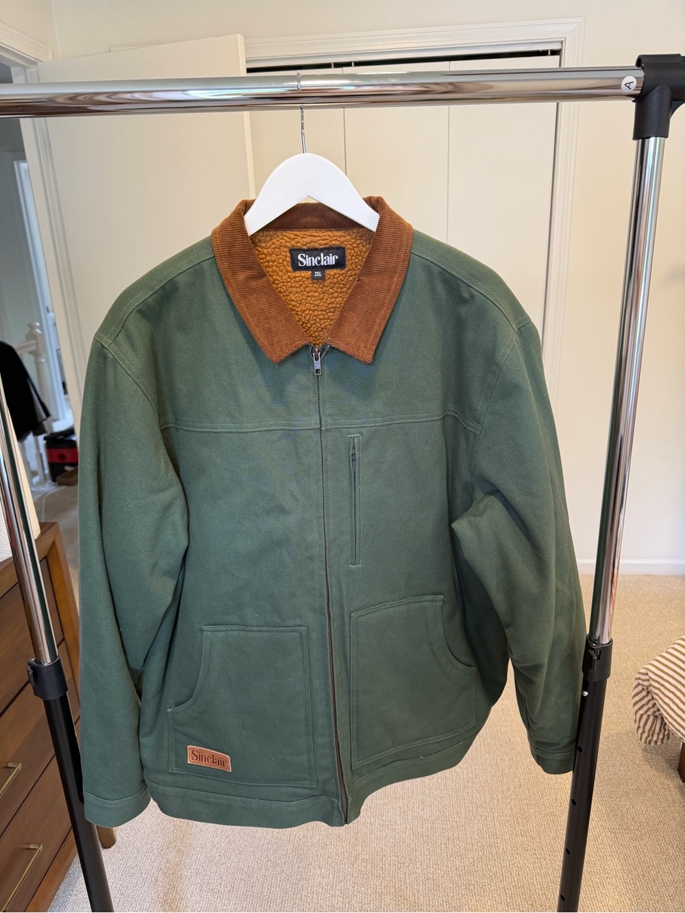 Sinclair Olive Green Field Jacket with Brown Corduroy Collar